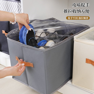 <b>Shoe</b> <b>Storage</b> Box 12 Compartment Foldable Covered Stackable Organiser For <b>Wardrobe</b> Pants Dustproof Washable Black - Product Image 4