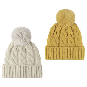Chapeau en tricot jacquard de haute qualité avec logo personnalisé, pompon, bonnet chaud en tricot épais, chapeau d'hiver à rayures - Product Image 3