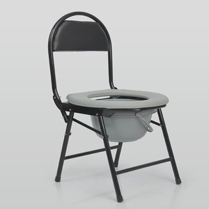 Tabouret de toilette pliable portable pour personnes âgées et femmes enceintes avec seau et structure en acier pour usage domestique - Product Image 2