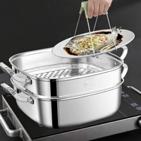 Cuisinière vapeur multifonctionnelle carrée pour la maison, en acier inoxydable 316, épaissie, compatible avec les cuisinières à gaz et à induction, tiroir vapeur universel avec couvercle