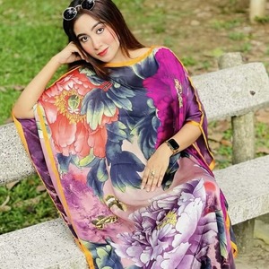2024 neue Damen Marke Seide Kleid Luxus muslimische lange Robe mit Schal benutzer definierte lässig plus Größe Frauen afrikanischen Kaftan - Product Image 4
