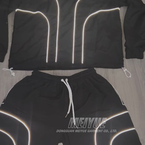 เสื้อโปโลซิปครึ่งตัวแบบกำหนดเอง เสื้อไนลอนสะท้อนแสง 3M เสื้อแจ็คเก็ตกันลม ชุดเซ็ตเสื้อแขนยาวโอเวอร์ไซส์และกางเกงขาสั้น - Product Image 2