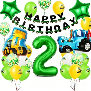 Nuovi Set di Palloncini a Tema Trattore Verde ed Escavatore con Striscione per Feste di Compleanno dei Ragazzi - Product Image 1