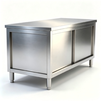 Table de préparation robuste en acier inoxydable avec rangement intégré - Modulaire et extensible, finition mate brossée, portes coulissantes, plan de travail épais