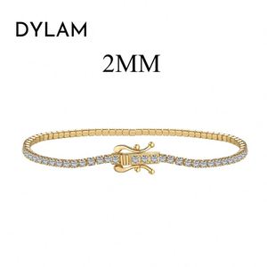 Dylam Luxurious Women Fine Jewelry S925 <b>Silver</b> Rhodium Plated 2mm Iced Out Diamond 5A Zirconia Tennis <b>Bracelet</b> <b>Bangle</b> - Product Image 4