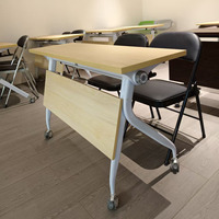 Bureau de formation mobile pour lycée avec pieds pliables et roulettes, mobilier scolaire pour salle de classe