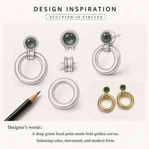 Boucles d'oreilles pendantes circulaires en zircone cubique verte pour femmes, boucles d'oreilles imposantes en acier inoxydable avec placage sous vide en or 14 carats - Product Image 4