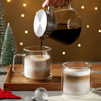 CnGlass 12oz. Mug à café en verre borosilicate à double paroi avec poignée, vaisselle carrée pour restaurant, pour tasses à thé