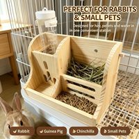 Station d'alimentation pour lapins en bois 3-en-1 : mangeoire à foin, bol à nourriture, bouteille d'eau pour petits animaux