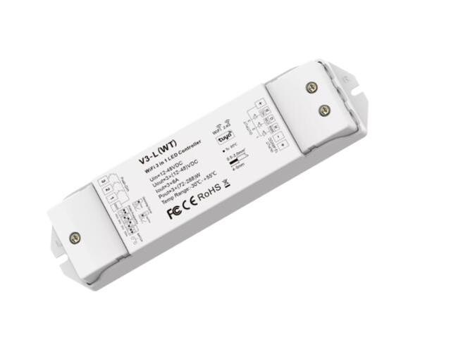 Skydance V3-L(WT) WiFi & RF Controller 3 in 1 3 Channel Dimmer Google Home Alexa ECHO Voice Control Push Dim LED Dimmer