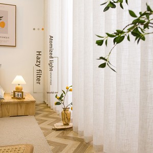 Tela de gasa de algodón y lino de estilo japonés, cortinas transparentes que transmiten la luz, estilo de madera Natural no transparente para casas de huéspedes - Product Image 2