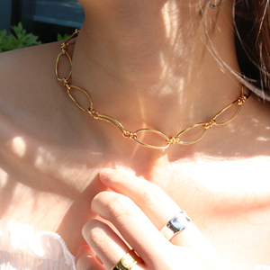 Moonfish — collier ras du cou en acier inoxydable pour femmes, chaîne à maillons ovales, plaqué or, simple, 316L, en Stock - Product Image 5