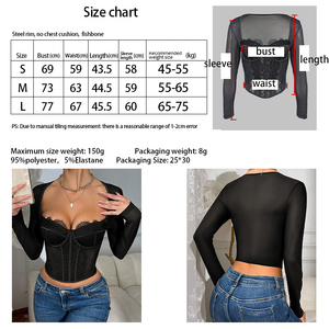 Atasan korset wanita Chuangerm Spot 2025 baru dengan kawat penyangga, renda seksi, jala transparan, potongan ramping, lengan panjang, atasan pendek gaya hot girl - Product Image 6