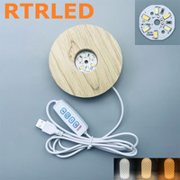 Base de lampe LED ronde en bois innovante pour l'affichage d'œuvres d'art en verre de cristal avec câble USB