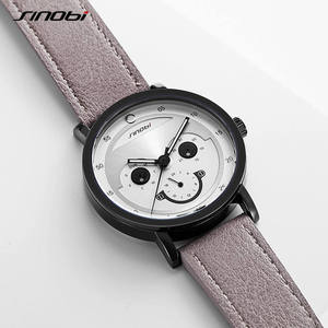 Montre à quartz pour homme, cadran multifonction, <span class=keywords><strong>jour</strong></span>, <span class=keywords><strong>date</strong></span>, sous-cadrans 24 heures, boîtier noir, bracelet en cuir - Product Image 1