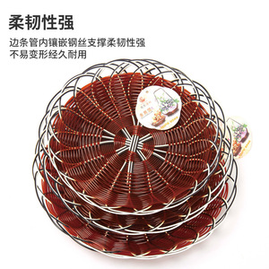 Cesta redonda tejida de plástico imitación ratán, bandeja multifunción para vajilla, aperitivos y alimentos - Product Image 4