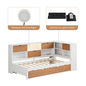 Cama capitán de madera con cajones de almacenamiento y estantes, tamaño individual, para dormitorio o estudio. - Product Image 5