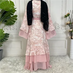 New Fashionable Long Sleeve Women's Cardigan Kimono Fabric Open Abaya Dress Dubai Kaftan Robe For Ramadan