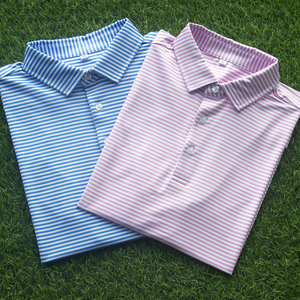 맞춤 로고 고품질 명품 스트라이프 프린트 속건 주름방지 프레피 스타일 기능성 반팔 골프 폴로 셔츠 - Product Image 2