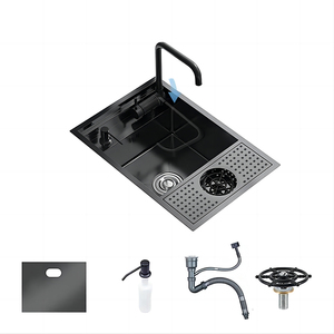 Nouvel Évier Dissimulé pour Lave-Tasse 55*32 cm en Acier Inoxydable 304, Mini Évier Invisible à Cuve Unique pour Îlot de Bar à Café, avec Robinet et Bonde - Product Image 2