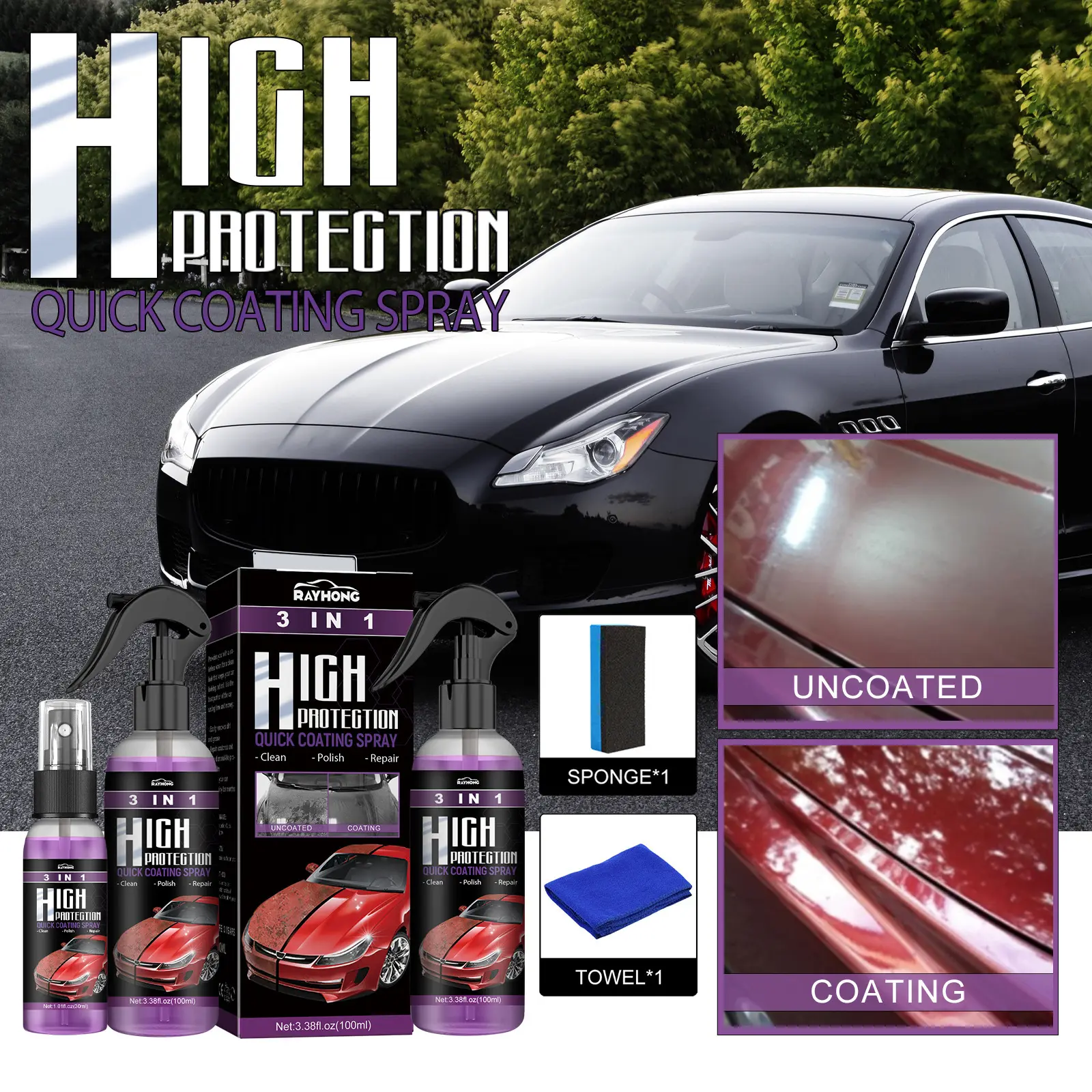 Car Shield Coating 3-1 High Protection Ceramic Spray Coating Car Shield Exterior Restorer for Car Paint Scratch Repair Remover