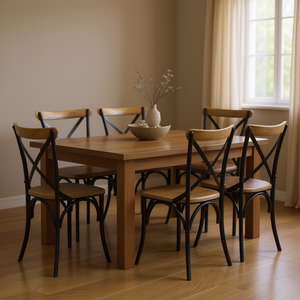 Ensemble de 6 chaises de salle à manger en bois de manguier noir, pieds en métal, style industriel moderne, meubles pour la maison - Product Image 2