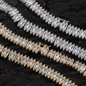 New 12mm Zircon Tennis <b>Chain</b>, Hip-hop Men's Stacked and Spliced Zircon <b>Chain</b>. Tanjing Fashion Lijing Necklace - Product Image 1