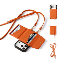 Sac bandoulière en cuir pleine fleur grainé en gros avec fente pour cartes à bouton-pression pour iPhone 17 18 Pro Max OEM