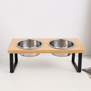 Elevated Iron &amp; Wood Dog Water Feeder, <strong>Cat</strong> <strong>Food</strong> Bowl <strong>Holder</strong> for Pets Double Bowl Feeder Stand Bowl Pet Feeder Pet Supplies - Product Image 4
