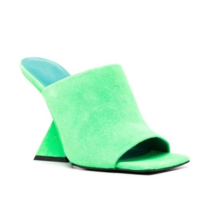 Women Strange Heels Suede Unique Wedge Heel Sandals Square Open Toe Summer Shoes Custom Colors Slides Slippers - Product Image 4
