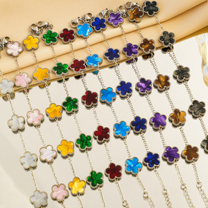 Pulseras de Acero Inoxidable de Moda, Color Degradado, Dije de Trébol de Cinco Hojas, Cadena Chapada en Oro - Product Image 3