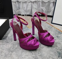Sandales d'été roses en satin imperméables à plateforme et talons hauts pour femmes - Brides croisées, fermetures à nœuds, chaussures de cérémonie, bout ouvert