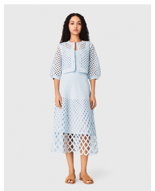 New Arrivals 2026 Spring French Elegant Hot Diamond Hollow Knitted Sleeveless Polyester Casual Cardigan Coat Strap Dress Set