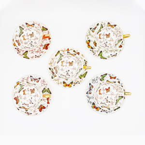 Tinh Tế Hoa Bướm Dán Chất Lượng Cao Tốt Xương Trung Quốc Cốc Cà Phê Đặt Sang Trọng Nhỏ Chén Trà & Đĩa - Product Image 3