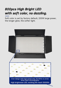 Hot bán 200W bi-màu 200W 3200K + 200W 5600K Quạt làm mát tiếng ồn dẫn bầu trời bảng điều khiển với Barn Door - Product Image 6