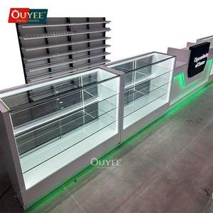 Tienda de tabaco Estante de exhibición minorista Marco de madera Estantes de vidrio Tienda de humo Escaparate de vidrio corto Escaparate de tienda de humo con luz - Product Image 5