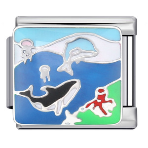 Ciondoli Modulari Italiani Smaltati Paesaggio Marino Balena Delfino Marinaio Alba Spiaggia 9mm per Bracciale <span class=keywords><strong>Nomination</strong></span> - Product Image 2
