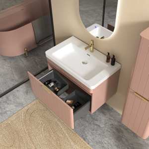 Moderno 24-IN PVC MDF rosa bagno galleggiante vanità con resistente all'acqua LED specchio da bagno per casa Villa Hotel appartamenti progetti - Product Image 4