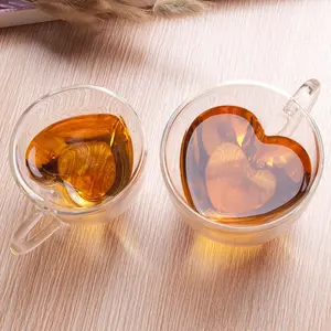 Nice look Heart Love a forma di doppia parete tazze di vetro tè latte succo tazza bicchieri caffè tazza di vetro tazza regalo produttore