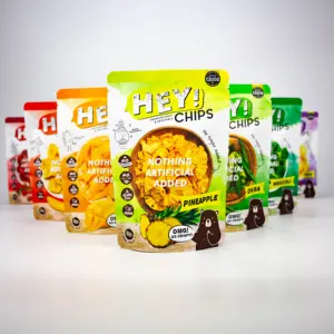 Sac d'emballage debout de qualité alimentaire de marque personnalisée en aluminium mat de qualité alimentaire pour chips de fruits et légumes secs
