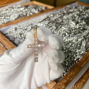 Commercio all'ingrosso Hip Hop oro placcato argento CZ ciondolo con ciondolo croce oro Bling Rapper collana pendenti - Product Image 5