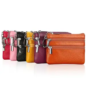 Wholesale or Custom <strong>Soft</strong> Genuine <strong>Leather</strong> Wallet Mini Zipper Pocket Coin <strong>Purse</strong> for Women with Keychain - Product Image 1