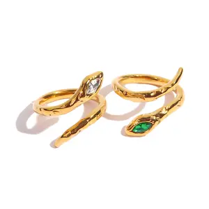 Opening Ring Set with Shiny Zircon Irregular Lava Lady Ring Gold-plated Stainless Steel 18K Gold Plated Trendy Gemstone Rings