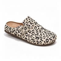 Mules plates décontractées tendance pour femmes, style coréen, imprimé léopard, en daim, à plateforme, respirantes, antidérapantes, sans talon, type Birkenstock, vente en gros