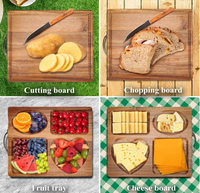 Planche à découper réversible en bois d'acacia, planche à charcuterie pliable avec compartiments divisés pour servir des aliments lors de fêtes