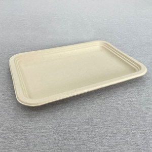 Papier brun jetable non blanchi Bagasse pulpe viande emballage plateau canne <span class=keywords><strong>à</strong></span> sucre Rectangle plaque déjeuner plateau alimentaire - Product Image 3