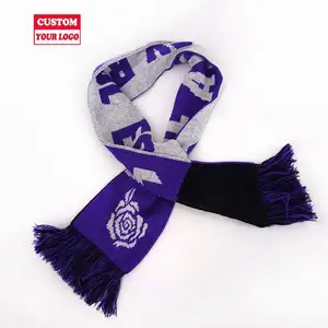 High Quality Fashion Knitted Cheap Custom Logo Fan Sports Soccer Club Wool Winter Acrylic Polyester Print Football Fans Scarf