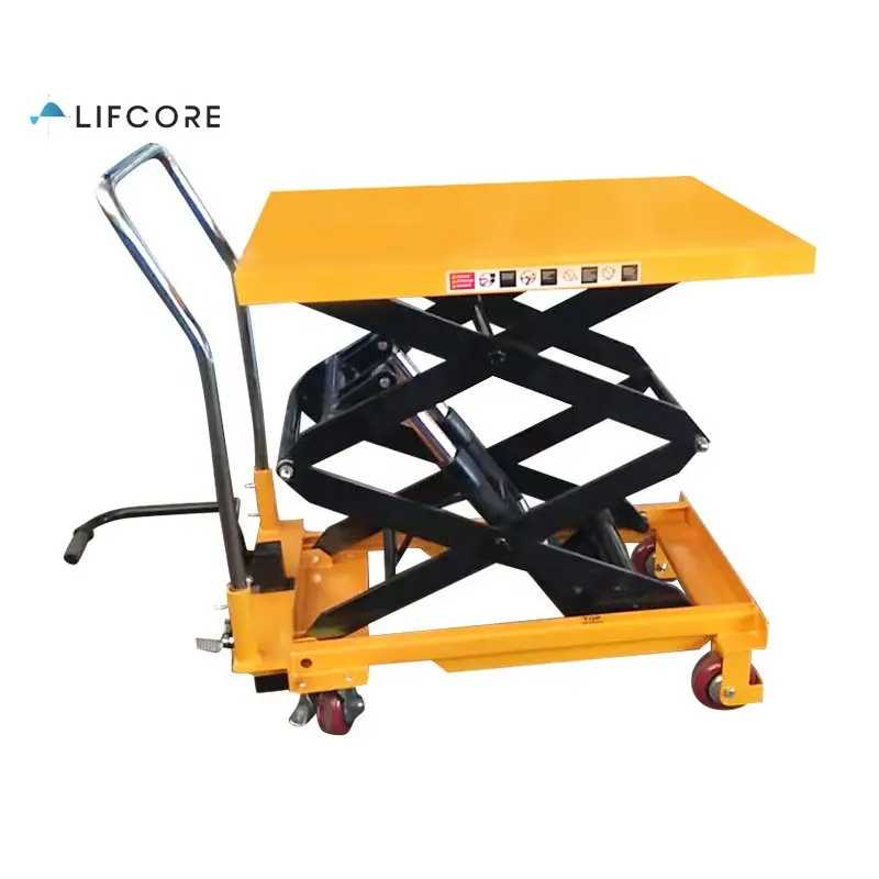 Foot pump operated mobile lift table hydraulic scissor table with rollers
