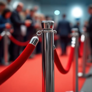 Cordoncino Separatore Bordeaux 1,5 M con Palo in Metallo Cromato Argento e Corda in Velluto Rosso per Controllo Folla e Gestione Code - Product Image 3