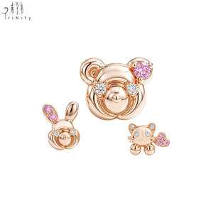 Boucles d'oreilles clous en or rose 18 carats serties de diamants naturels et de saphirs roses, design tête d'ours mignon, best-seller, nouveau produit, pour couple. - Product Image 3